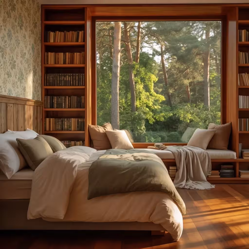 Vue sur la nature depuis un éco-lodge en bois